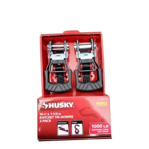 Husky16 ft. x 1.25 in. Ratchet Tie-Down Straps with S-Hook (2-Pack) (FH0935E)