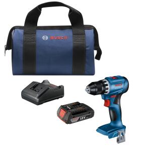 Bosch 18V Brushless Cordless Drill Kit with Keyless Chuck, Battery, Charger, and Soft Bag