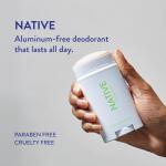 Native Deodorant (Cucumber & Mint): 72-hour odor control, aluminum-free, with baking soda, coconut oil, and shea butter. Suitable for all.