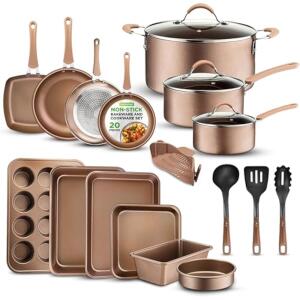 NutriChef 20-Piece Nonstick Cookware & Bakeware Set (Shiny Golden)