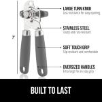 Gorilla Grip Heavy Duty Stainless Steel Manual Can Opener and Bottle Opener, Soft Handle, Rust-Proof, Easy-Turn Knob, Multifunctional Kitchen Tool (Gray)