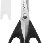 KitchenAid All Purpose Kitchen Shears with Protective Sheath, Dishwasher Safe Stainless Steel Scissors, Comfort Grip, 8.72Inch, Black for Everyday Use.