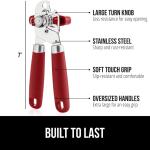 Gorilla Grip Heavy Duty Stainless Steel Manual Can Opener and Bottle Opener, Soft Handle, Rust-Proof, Easy-Turn Knob, Multifunctional Kitchen Tool (Red)