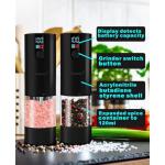 Electric Salt & Pepper Grinder Set, USB Rechargeable, Large Capacity, LED Display & Lights, Adjustable Coarseness, 2-Pack (Black)