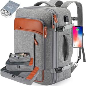 Lumesner 40L Flight Approved Travel Backpack, Expandable, with 4 Packing Cubes, Grey