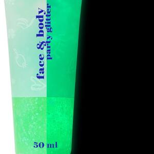 MEICOLY Neon Green Body Glitter Gel (50ml): UV blacklight chunky glitter that glows in the dark. Ideal for concerts, music festivals, raves, and Halloween makeup for women.