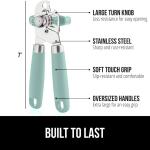 Gorilla Grip Heavy Duty Stainless Steel Manual Can Opener and Bottle Opener, Soft Handle, Rust-Proof, Easy-Turn Knob, Multifunctional Kitchen Tool (Mint)