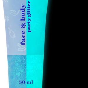 MEICOLY Neon Blue Body Glitter Gel (50ml): UV blacklight chunky glitter that glows in the dark. Perfect for concerts, music festivals, raves, and Halloween makeup for women.