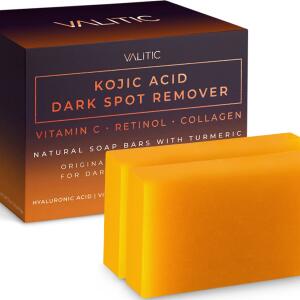 VALITIC Kojic Acid Dark Spot Remover Soap Bars (2 Pack): Enriched with vitamin C retinol collagen turmeric and olive oil plus hyaluronic acid vitamin E and shea butter for effective care.