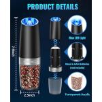 Sweet Alice Electric Salt & Pepper Grinder Set, Adjustable Coarseness, LED Light, One-Hand Operation, Stainless Steel, Black, 2-Pack