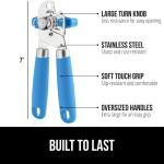 Gorilla Grip Heavy Duty Stainless Steel Manual Can Opener and Bottle Opener, Soft Handle, Rust-Proof, Easy-Turn Knob, Multifunctional Kitchen Tool (Aqua)