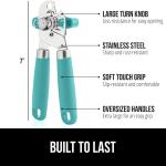 Gorilla Grip Heavy Duty Stainless Steel Manual Can Opener and Bottle Opener, Soft Handle, Rust-Proof, Easy-Turn Knob, Multifunctional Kitchen Tool (Turqoise)