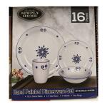 Simply Home Hand Painted Dinnerware Set 16 pcs Floral White Navy