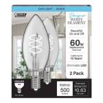 Feit Electric 60-Watt Equivalent B10 Double Spiral White Thin Filament Clear E12 Candelabra LED Light Bulb, Daylight 5000K (2-Pack)