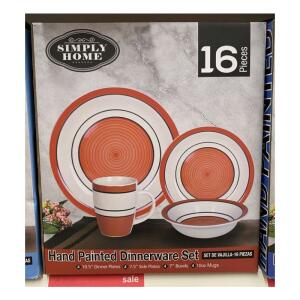 Simply Home Hand Painted Dinnerware Set 16 pcs White/Orange