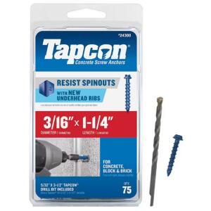 Tapcon 3/16 in. x 1-1/4 in. Hex-Washer-Head Concrete Anchors (75-Pack)