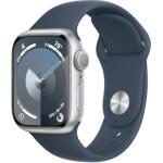 Apple Watch Series 9 with Silver Aluminum Case with Storm Blue Sport Band S/M