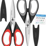 iBayam Kitchen Scissors, Heavy Duty AllPurpose Meat and Poultry Shears, 2 Pack (Black Red, Black Gray)