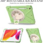 ZenRich Rugged Shockproof Case for iPad 9th/8th/7th Generation 10.2 inch (2021), with Pencil Holder, Rotating Hand Strap, Stand, Shoulder Strap, and Screen Protector (A-Matcha Green)