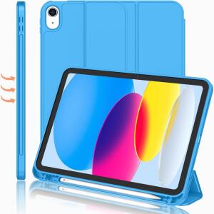 iMieet Case for New iPad 10.9 Inch (10th Gen, 2022) - Trifold Stand with Pencil Holder, Soft TPU Back, and Auto Wake/Sleep (Ocean Blue)