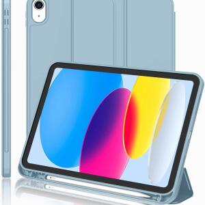 iMieet Case for New iPad 10.9 Inch (10th Gen, 2022) - Trifold Stand with Pencil Holder, Soft TPU Back, and Auto Wake/Sleep (Light Blue)