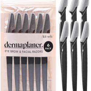 Kitsch Dermaplaning Tool, 6 pc (Black), Face Razors for Women and Men, Eyebrow Trimmer & Face Shaver for Women, Facial Hair Removal for Women and Men, Dermaplane Razor for Women Face