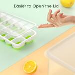 DOQAUS Ice Cube Tray Set: This 4 pack includes silicone and plastic ice cube trays with lids and a storage bin. Designed for easy stacking in the freezer (Green)