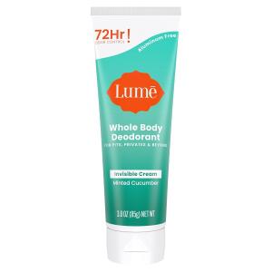 Lume Whole Body Deodorant, Minted Cucumber, 3.0 ounce, Invisible Cream Tube, 72 Hour Odor Control, Aluminum Free, Baking Soda Free, Skin Safe