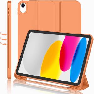 iMieet Case for New iPad 10.9 Inch (10th Gen, 2022) - Trifold Stand with Pencil Holder, Soft TPU Back, and Auto Wake/Sleep (Orange)