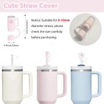 Stanley Cup Accessories Set: Includes 6 silicone spill proof stoppers, 2 straw cover caps for 9 to 10 mm straws, and 1 silicone boot, all in Rose Quartz