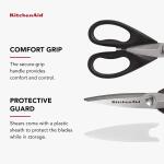 KitchenAid All Purpose Kitchen Shears with Protective Sheath, Dishwasher Safe Stainless Steel Scissors, Comfort Grip, 8.72Inch, Black for Everyday Use.