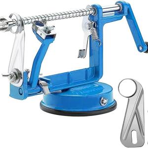 Apple Peeler Corer, Chrome Cast Magnesium Alloy, Stainless Steel, Longlasting, powerful suction base, Peels, slices, and cores apples and potatoes (Lake Blue)