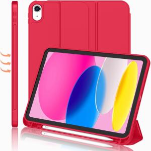 iMieet Case for New iPad 10.9 Inch (10th Gen, 2022) - Trifold Stand with Pencil Holder, Soft TPU Back, and Auto Wake/Sleep (Red)