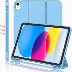 iMieet Case for New iPad 10.9 Inch (10th Gen, 2022) - Trifold Stand with Pencil Holder, Soft TPU Back, and Auto Wake/Sleep (Azure Blue)