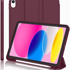 iMieet Case for New iPad 10.9 Inch (10th Gen, 2022) - Trifold Stand with Pencil Holder, Soft TPU Back, and Auto Wake/Sleep (Wine)