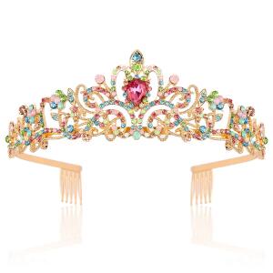 Didder Gold Tiaras: Elegant multicolor rhinestone crowns with combs, perfect for weddings, proms, and birthday parties for women and girls.