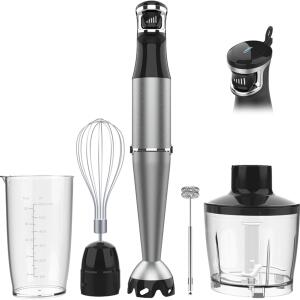 Corded Immersion Blender 1100W, Handheld Stick Blender with Variable Speed Trigger, 5in1 Emulsion Blender featuring Chopper, Whisk, and Frother for Soup, Pureed Baby Food, and Smoothies.