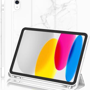 iMieet Case for New iPad 10.9 Inch (10th Gen, 2022) - Trifold Stand with Pencil Holder, Soft TPU Back, and Auto Wake/Sleep (Marble White)