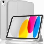 iMieet Case for New iPad 10.9 Inch (10th Gen, 2022) - Trifold Stand with Pencil Holder, Soft TPU Back, and Auto Wake/Sleep (Light Gray)