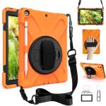 ZenRich Rugged Shockproof Case for iPad 9th/8th/7th Generation 10.2 inch (2021), with Pencil Holder, Rotating Hand Strap, Stand, Shoulder Strap, and Screen Protector (A-Orange)