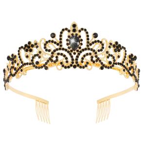 Didder Gold Black Rhinestone Princess Tiaras and Crowns for Women and Girls, Gothic Queen Tiara Crown, Halloween Costume Party, Wedding, Prom, Medieval Headpiece.