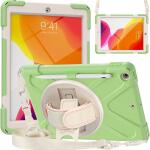 ZenRich Rugged Shockproof Case for iPad 9th/8th/7th Generation 10.2 inch (2021), with Pencil Holder, Rotating Hand Strap, Stand, Shoulder Strap, and Screen Protector (A-Matcha Green)