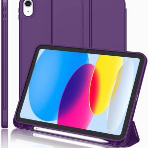 iMieet Case for New iPad 10.9 Inch (10th Gen, 2022) - Trifold Stand with Pencil Holder, Soft TPU Back, and Auto Wake/Sleep (Dark Purple)