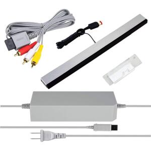 3 in 1 Wii AC Power Adapter Composite Audio Video Cable and Wired Motion Sensor Bar Compatible with Nintendo Wii