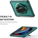 ZenRich Rugged Shockproof Case for iPad 9th/8th/7th Generation 10.2 inch (2021), with Pencil Holder, Rotating Hand Strap, Stand, Shoulder Strap, and Screen Protector (B-Midnight Green)