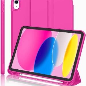 iMieet Case for New iPad 10.9 Inch (10th Gen, 2022) - Trifold Stand with Pencil Holder, Soft TPU Back, and Auto Wake/Sleep (Rose Red)