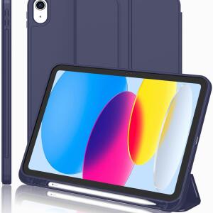 iMieet Case for New iPad 10.9 Inch (10th Gen, 2022) - Trifold Stand with Pencil Holder, Soft TPU Back, and Auto Wake/Sleep (Dark Blue)