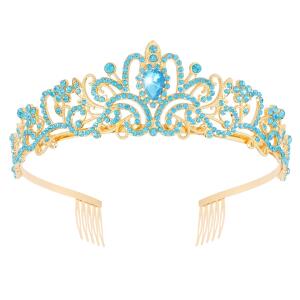 Didder Gold Aque Blue Rhinestone Princess Tiaras and Crowns for Women and Girls, Birthday Tiara Crown, Halloween Costume Party, Wedding, Prom, Headpiece.