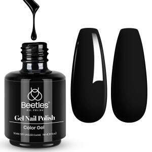 Beetles Gel Nail Polish, Audrey Black Color Soak Off Gel Polish Nail Art Manicure Salon DIY Nail Uv Lamp Gel Nail Design Decoration at Home Gift for Women Fall Gel Nail Polish, 1 Pcs 15ml