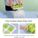 DOQAUS Ice Cube Tray Set: This 4 pack includes silicone and plastic ice cube trays with lids and a storage bin. Designed for easy stacking in the freezer (Green)